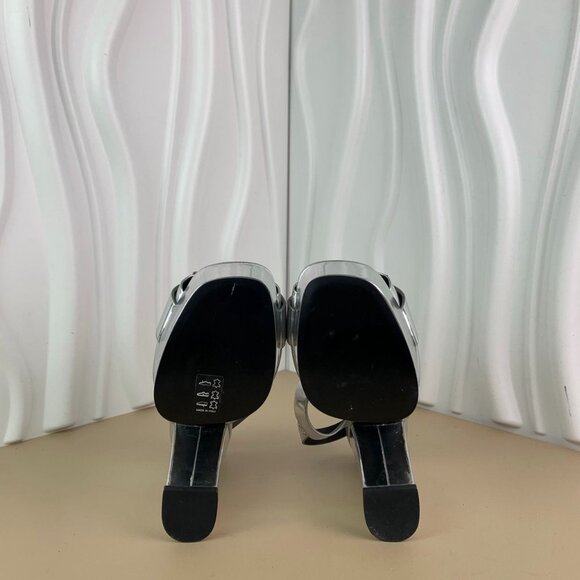 Roger Vivier Silver Leather Platform High Heels With Square Buckle Design Made I - Picture 8 of 9